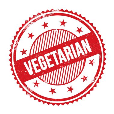 Kırmızı grungy zig zag kenarları yuvarlak mühür üzerine yazılmış VEGETARIAN metin.