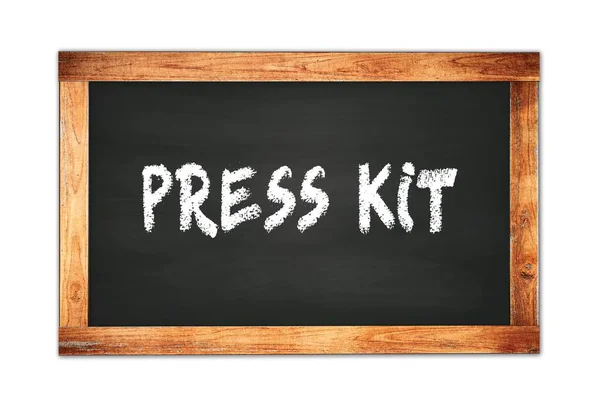 Текст Press Kit Написаний Чорній Дерев Яній Рамці Шкільної Дошки — стокове фото
