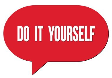 Kırmızı bir konuşma kabarcığı damgası ile yazılmış bir metin kendiniz yapın