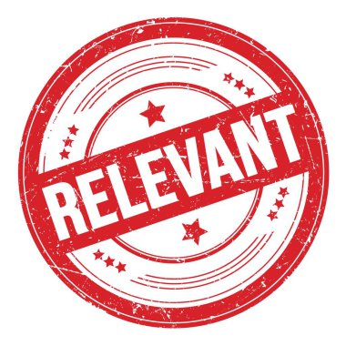 Kırmızı yuvarlak grungy desen damgalı RELEVANT metin.