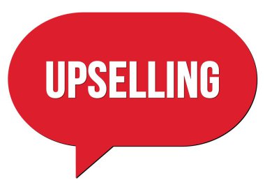 Kırmızı bir konuşma kabarcığı puluyla yazılmış UPSELING metni