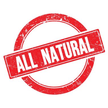 Tüm NATURAL metin kırmızı grungy yuvarlak vintage pul.