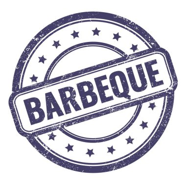 Çivit mavisi grungy vintage yuvarlak kauçuk damga üzerine BarBEQUE metin.
