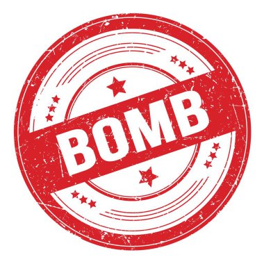 Kırmızı yuvarlak grungy doku damgası üzerine BOMB metni.