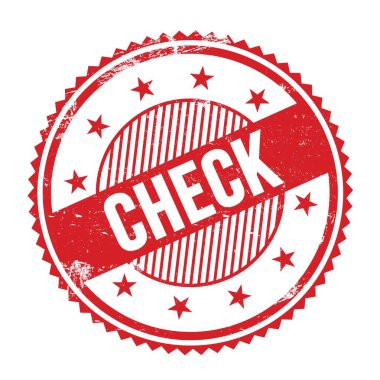 Kırmızı grungy zig zag kenarları yuvarlak damgalı CHECK metni.