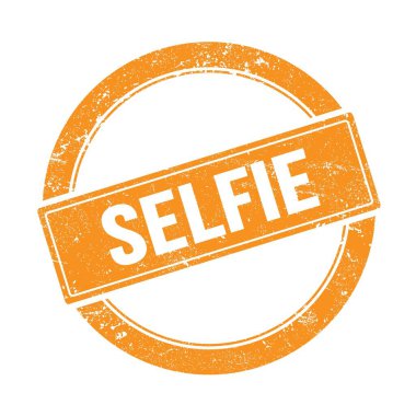 SELFIE 'nin turuncu grungy yuvarlak vintage pullu metni.