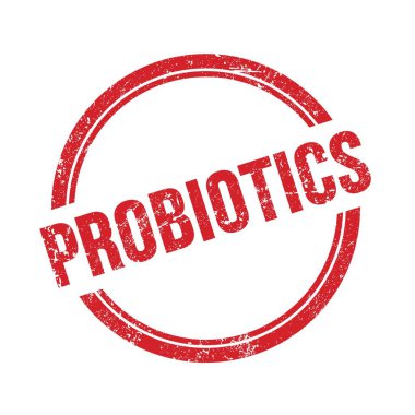 Kırmızı grungy vintage yuvarlak pul üzerine yazılmış PROBIOTICS metni.
