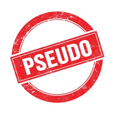Kırmızı grungy round vintage pulu üzerine PSEUDO metni.