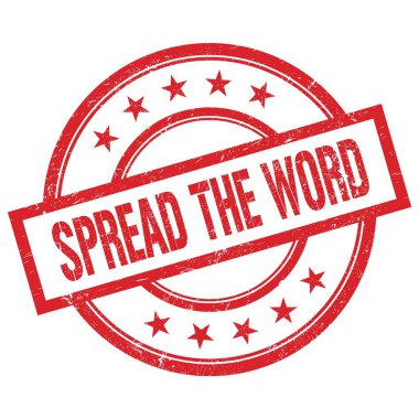 Kelime metnini kırmızı, yuvarlak, kauçuk mühür üzerine dağıt.