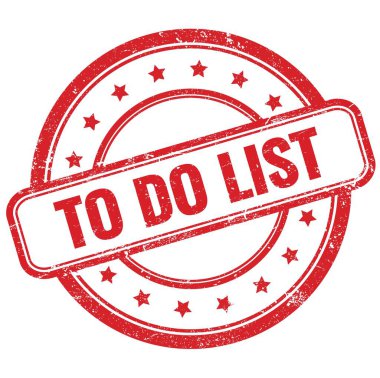 Liste yapmak için kırmızı, eski, pasaklı, yuvarlak, lastik damga üzerine metin.