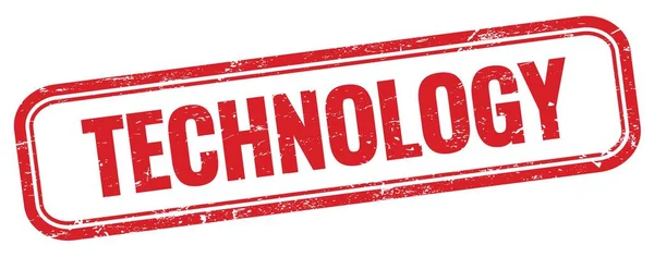 Technologia Tekst Czerwonym Prostokątnym Znaczku Grungy — Zdjęcie stockowe