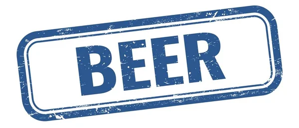 Teks Beer Pada Cap Persegi Panjang Vintage Biru — Stok Foto