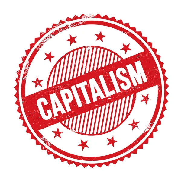 Capitalism Text Skriven Röd Grungy Sicksack Gränser Rund Stämpel — Stockfoto