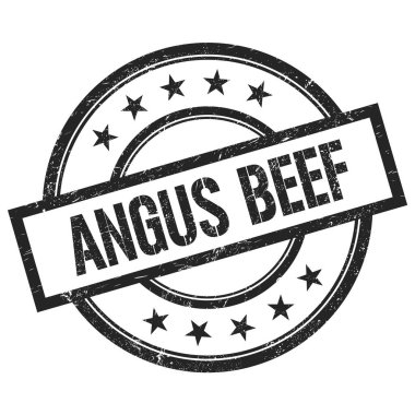 ANGUS BEEF metin siyah yuvarlak vintage kauçuk damga üzerine yazılmış.