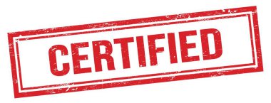 Kırmızı grungy vintage dikdörtgen pulu üzerinde CERTIFIED metin.