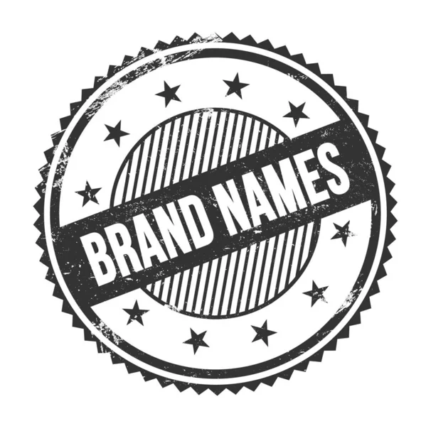 Brand Names Text Written Black Grungy Zig Zag Borders Stamp — 图库照片