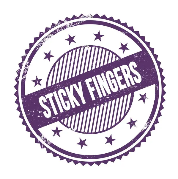 Sticky Fingers Text Written Purple Indigo Grungy Zig Zag Borders — Stock Photo, Image