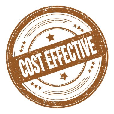 Kahverengi yuvarlak dokuma damgası üzerinde Maliyet Verimliliği metni.