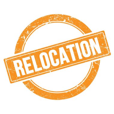 Turuncu grungy yuvarlak vintage pullu RELOCATION metni.