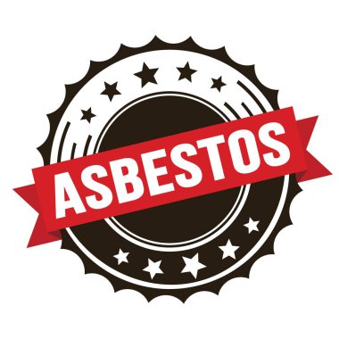 Kırmızı kahverengi kurdele damgalı ASBESTOS metni.