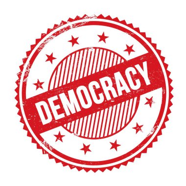 Kırmızı grungy zig zag kenarları yuvarlak mühür üzerine yazılmış DEMOCRACY metin.