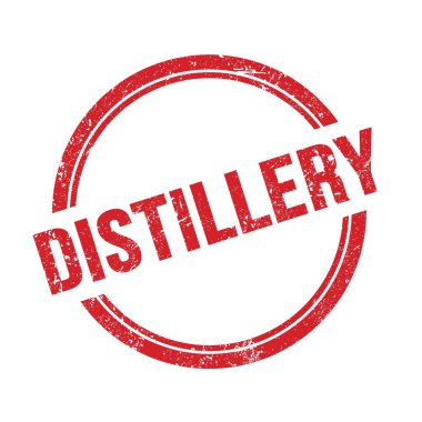 Kırmızı grungy vintage yuvarlak pul üzerine yazılmış DISTILLERY metin.
