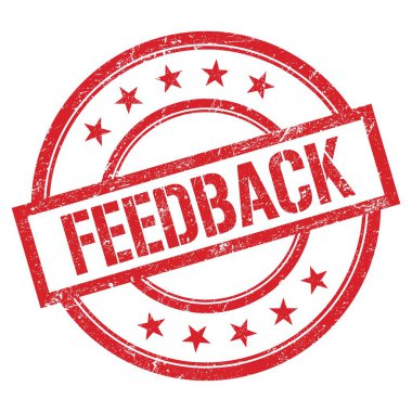 Kırmızı yuvarlak vintage kauçuk damgalı FEEDback metni.