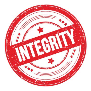 Kırmızı yuvarlak grungy desen damgası üzerine INTEGRITY metin.