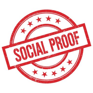 Kırmızı, yuvarlak, lastik damgalı SOSYAL PROOF metni.