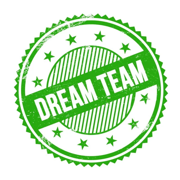 Dream Teamテキスト緑のグランジージグザグボーダーラウンドスタンプ — ストック写真
