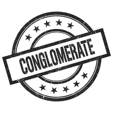 KONGLOMERATE metin siyah yuvarlak vintage kauçuk damga üzerine yazılmış.