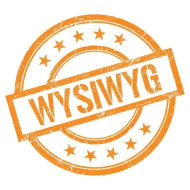 WYSIWYG metin turuncu yuvarlak vintage kauçuk damga üzerine yazılmış.