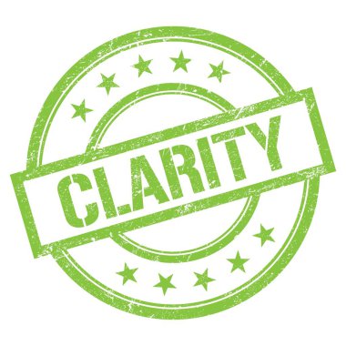 Yeşil yuvarlak vintage kauçuk damga üzerine yazılmış CLARITY metin.