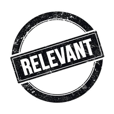 Siyah grungy yuvarlak vintage pul üzerindeki RELEVANT metin.