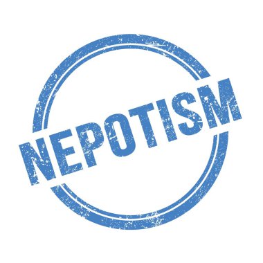 Mavi grungy vintage yuvarlak damga üzerine yazılmış NEPOTISM metni.