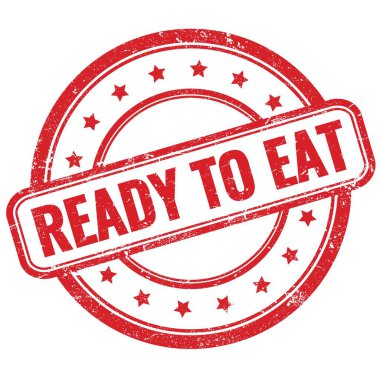 Kırmızı, eski, kirli, yuvarlak, lastik damgalı metni yemeye hazır..