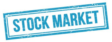 Mavi grungy vintage dikdörtgen damgalı STOCK MARKET metni.