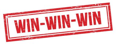Kırmızı grungy vintage dikdörtgen damgalı WIN-WIN-WIN metin.