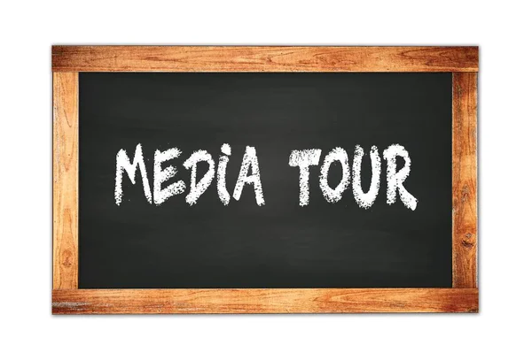 Media Tour Text Napsaný Černé Dřevěné Rámu Školní Tabule — Stock fotografie