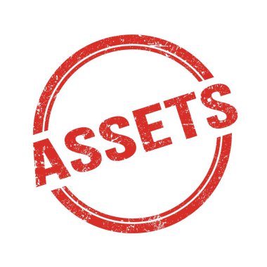 Kırmızı grungy vintage yuvarlak pulu üzerine yazılmış ASSETS metni.