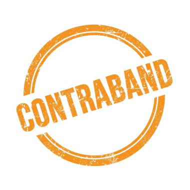 Turuncu grungy vintage yuvarlak pulla yazılmış CONTRABAND metni.