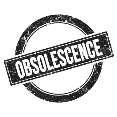 Siyah grungy yuvarlak vintage pul üzerine OBSOLESCENCE metin.