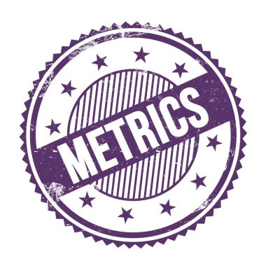 Mor indigo grungy zig zag kenarları yuvarlak pulu üzerine yazılmış METRICS metin.