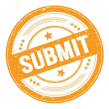 Turuncu yuvarlak grungy desen damgalı SUBMIT metni.