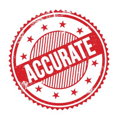 Kırmızı grungy zig zag kenarları yuvarlak pul üzerine yazılmış ACCURATE metin.