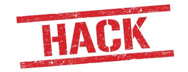 Kırmızı grungy dikdörtgen damga işareti üzerinde hack metni.