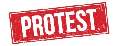 Kırmızı grungy dikdörtgen damga işareti üzerine PROTEST metni.