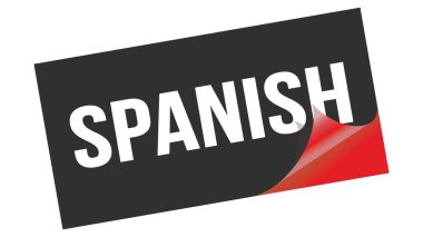 Siyah kırmızı etiket damgası üzerine yazılmış SPANISH metni.