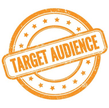 Turuncu, eski, kirli, yuvarlak, lastik damgalı TARGet AUDENCE metni.