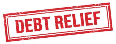 Kırmızı grungy vintage dikdörtgen damgalı DEBT RELIEF metni.